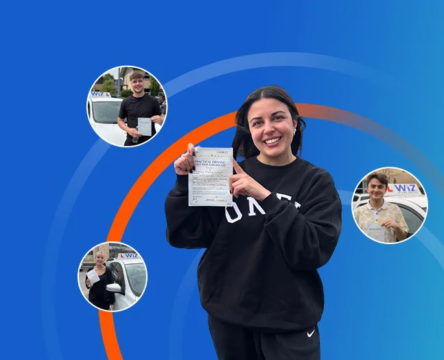 Happy student celebrates passing driving test with Wiz Driving School Manchester